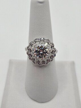 1.0ct Round Moissanite Floral Halo Engagement Ring - D Color - Size 6 - S925